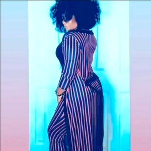 Medium Red & Black stripe duster & pants set